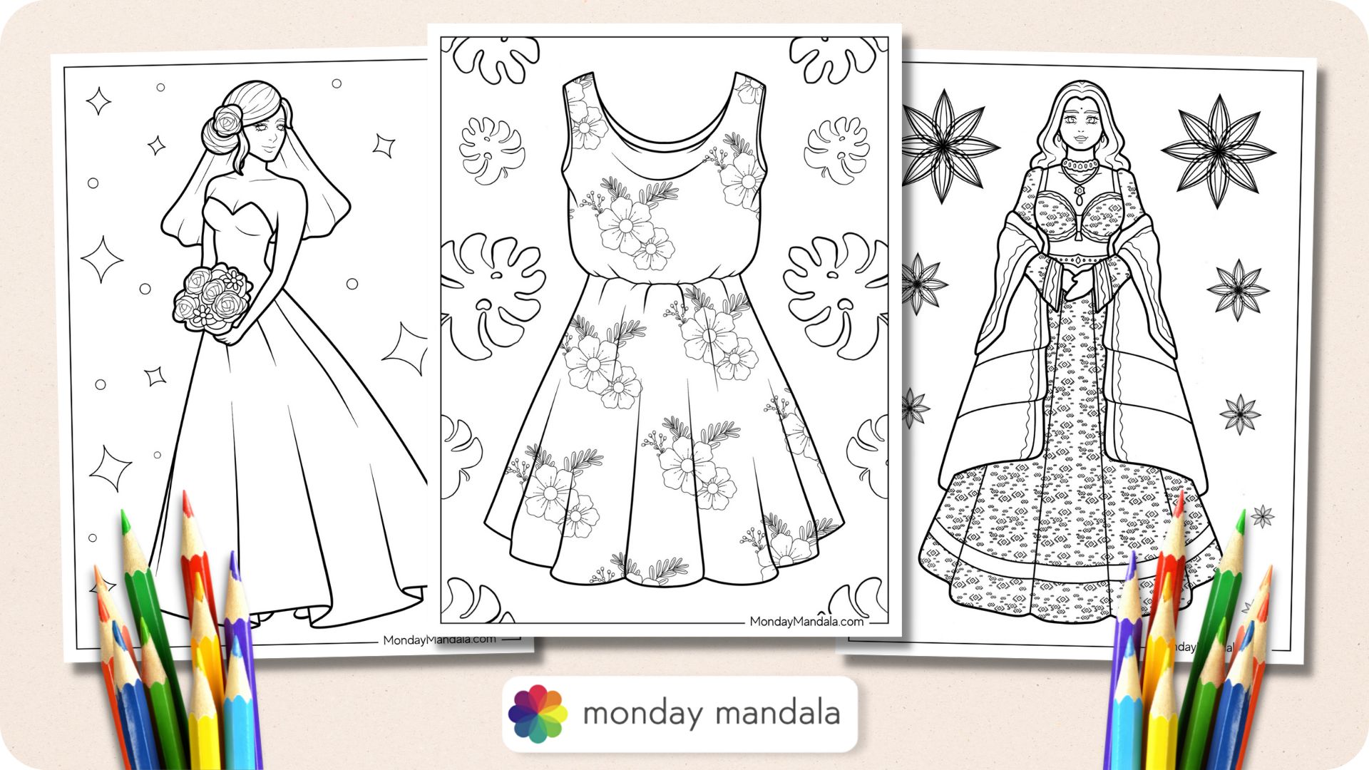 Dress coloring pages free pdf printables