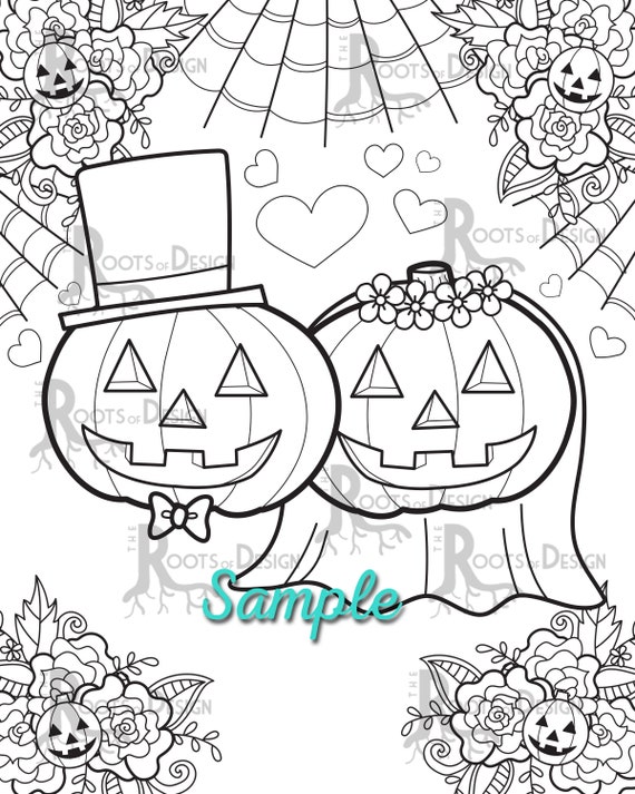 Instant download coloring page halloween wedding coloring pack doodle art printable download now