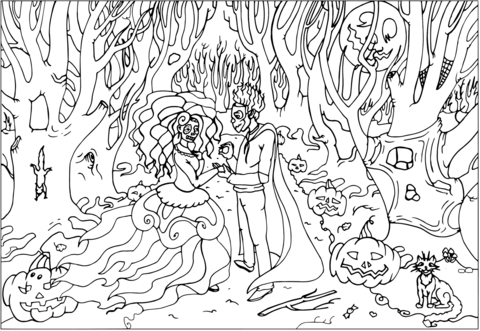 Wedding on halloween coloring page free printable coloring pages