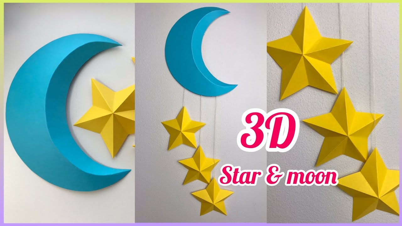 How to ake d paper oon and starsdiy d star and oon raadan decoration idea easy origai star