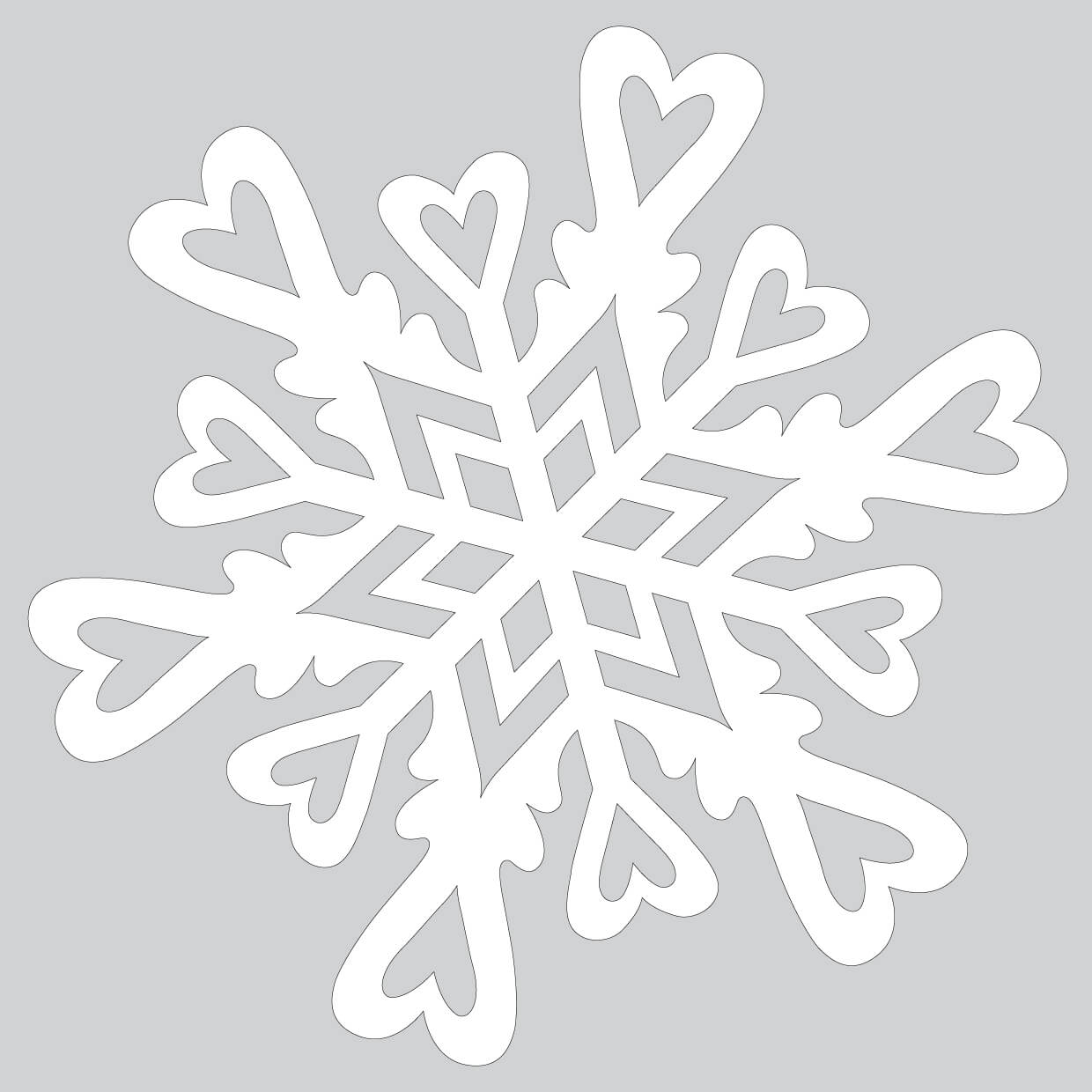 Paper snowflake pattern with hearts to cut out free printable papercraft templates