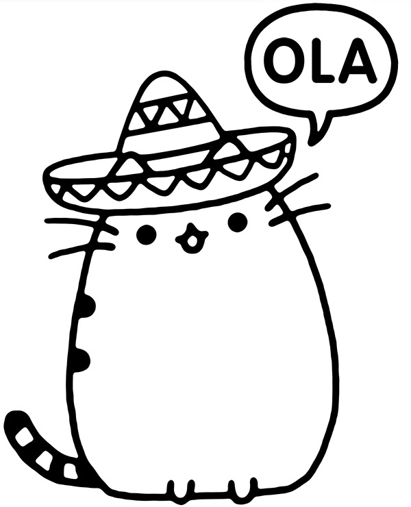 Coloring page pusheen mexican style