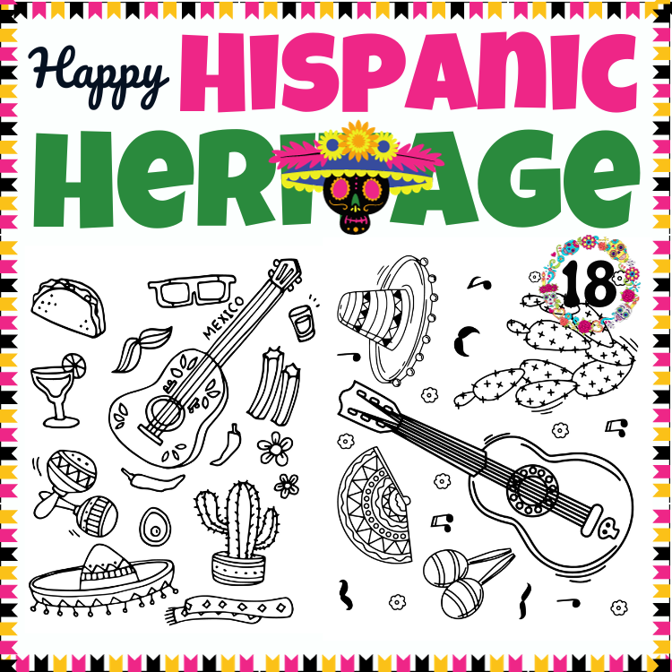 Hispanic heritage month mexico tequilared chill sombrero cactus coloring pages made by teachers