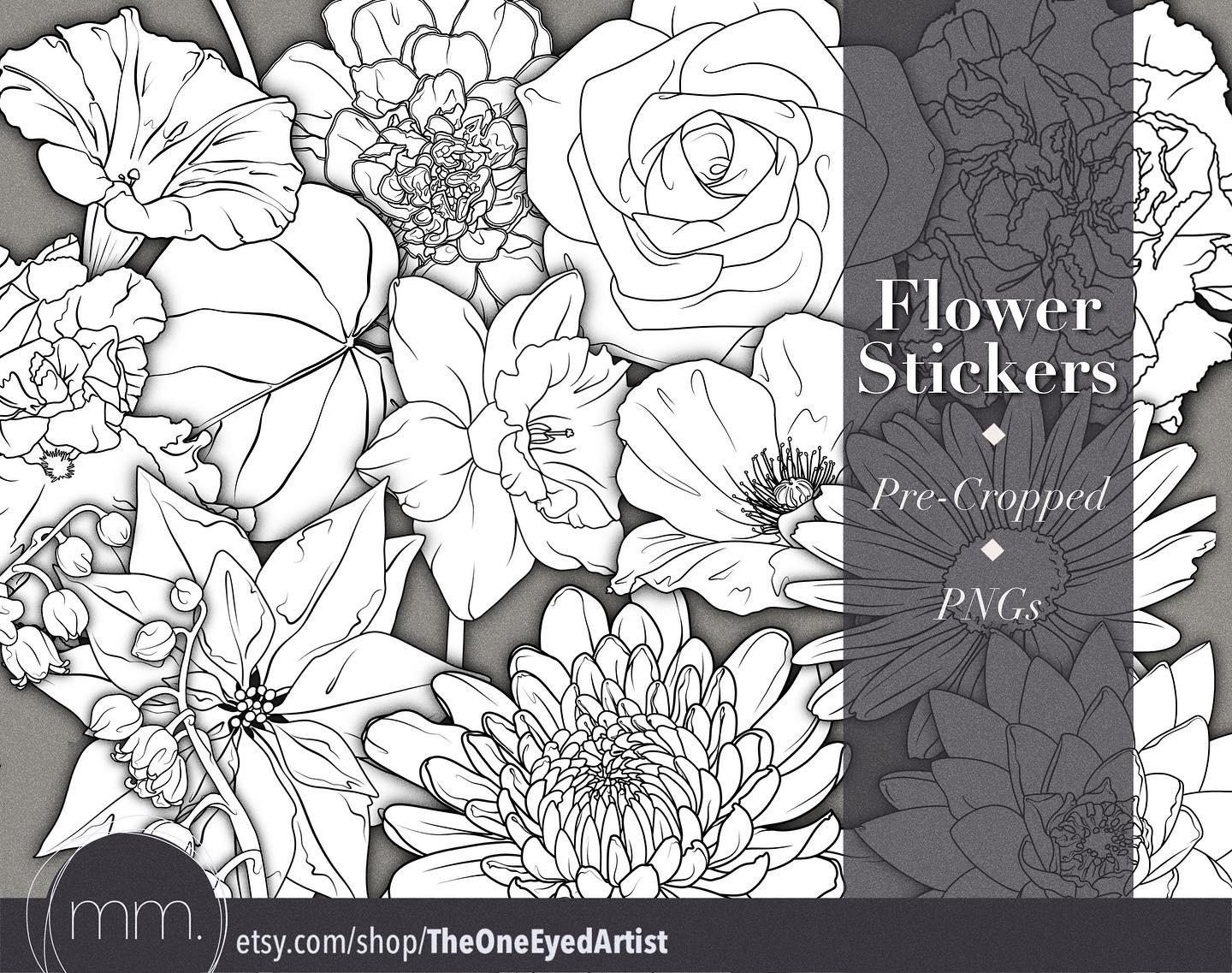 Monthly flower coloring pages and stickers digital download rcoloringbookspastime