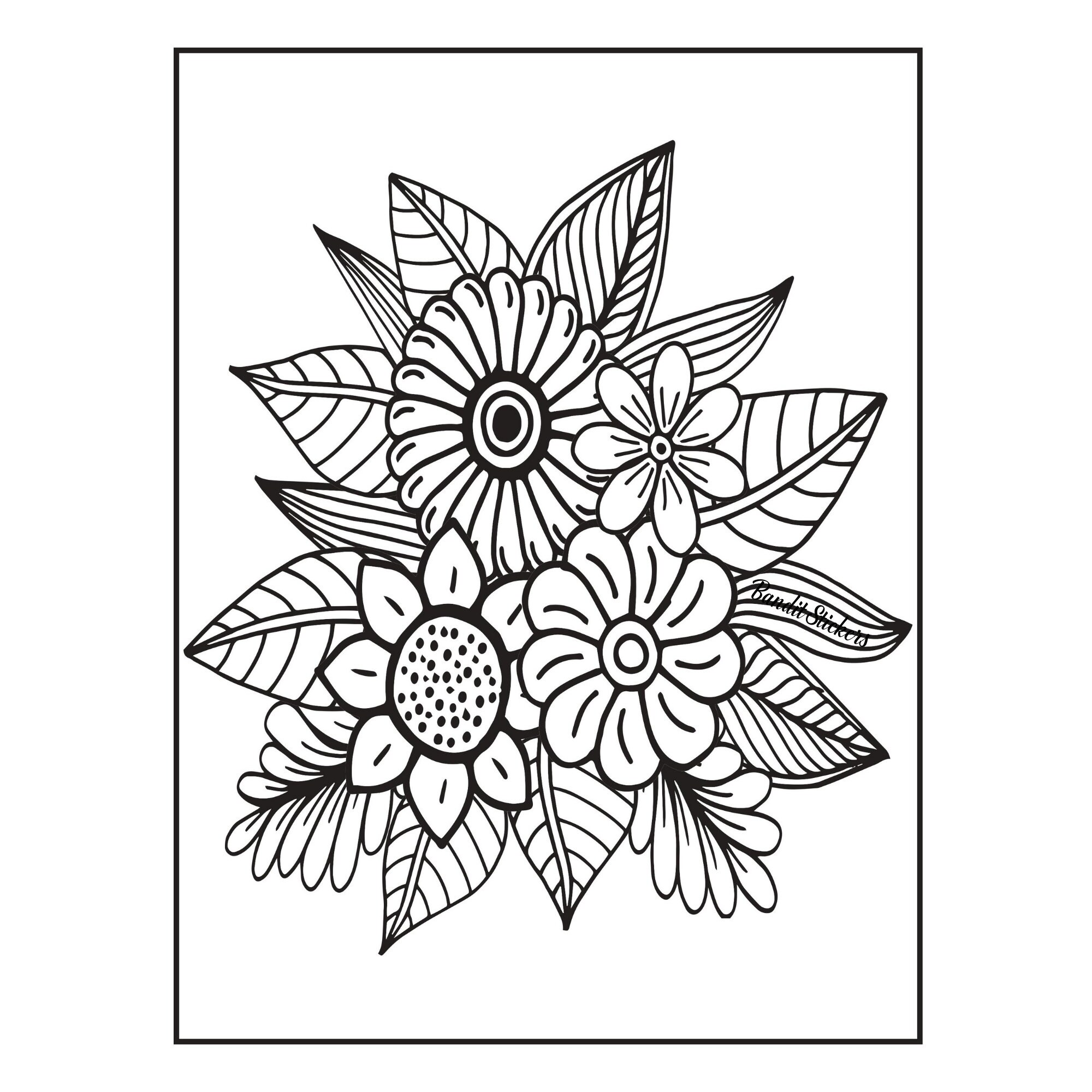 Stress relief coloring pages floral coloring pages adult coloring pages digital coloring book printable pdf download easy coloring