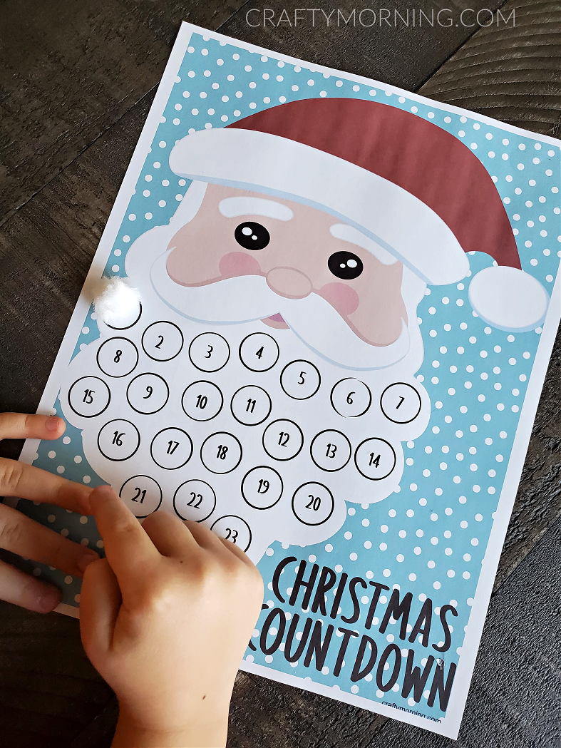 Cotton ball santa beard christmas countdown printable