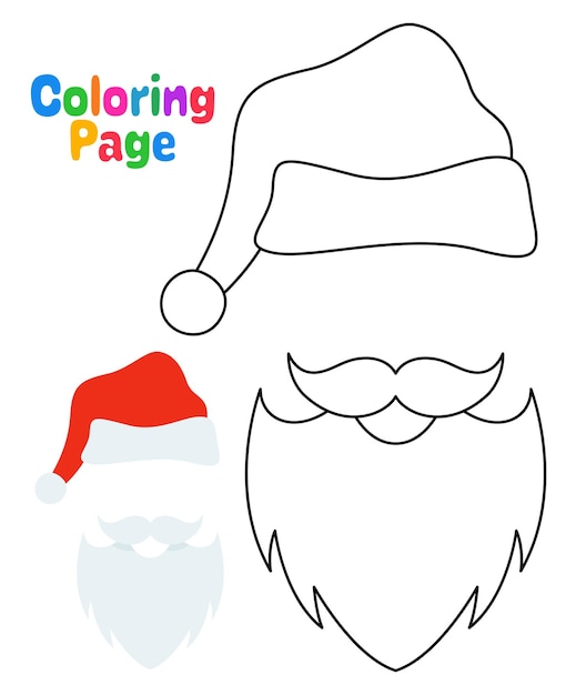 Premium vector coloring page with beard with christmas hat for kids