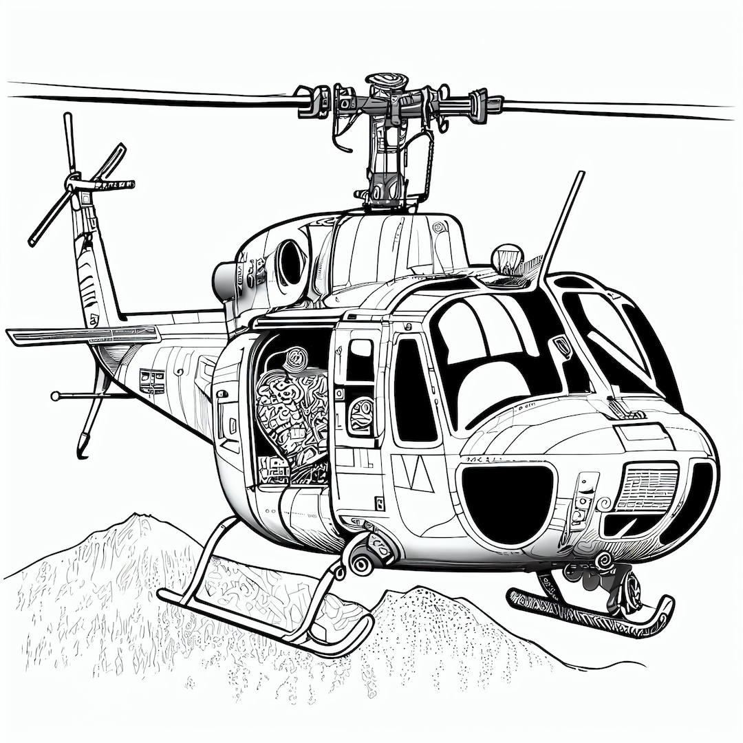 Take to the skies with flying helicopter coloring pages for kids and adults instant download for personal artistic expression