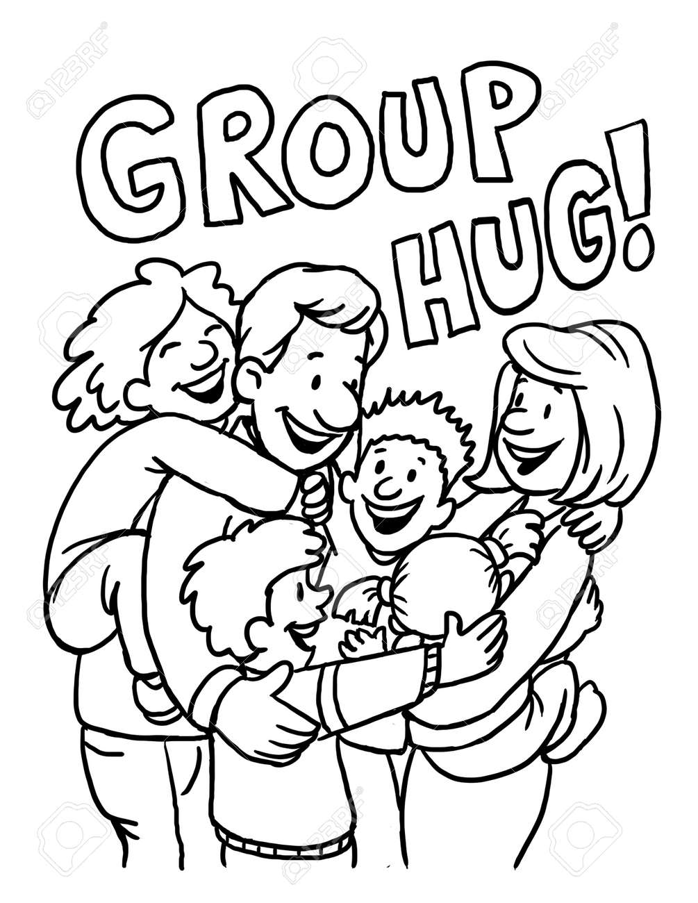 Group hug coloring page stock photo picture and royalty free image image