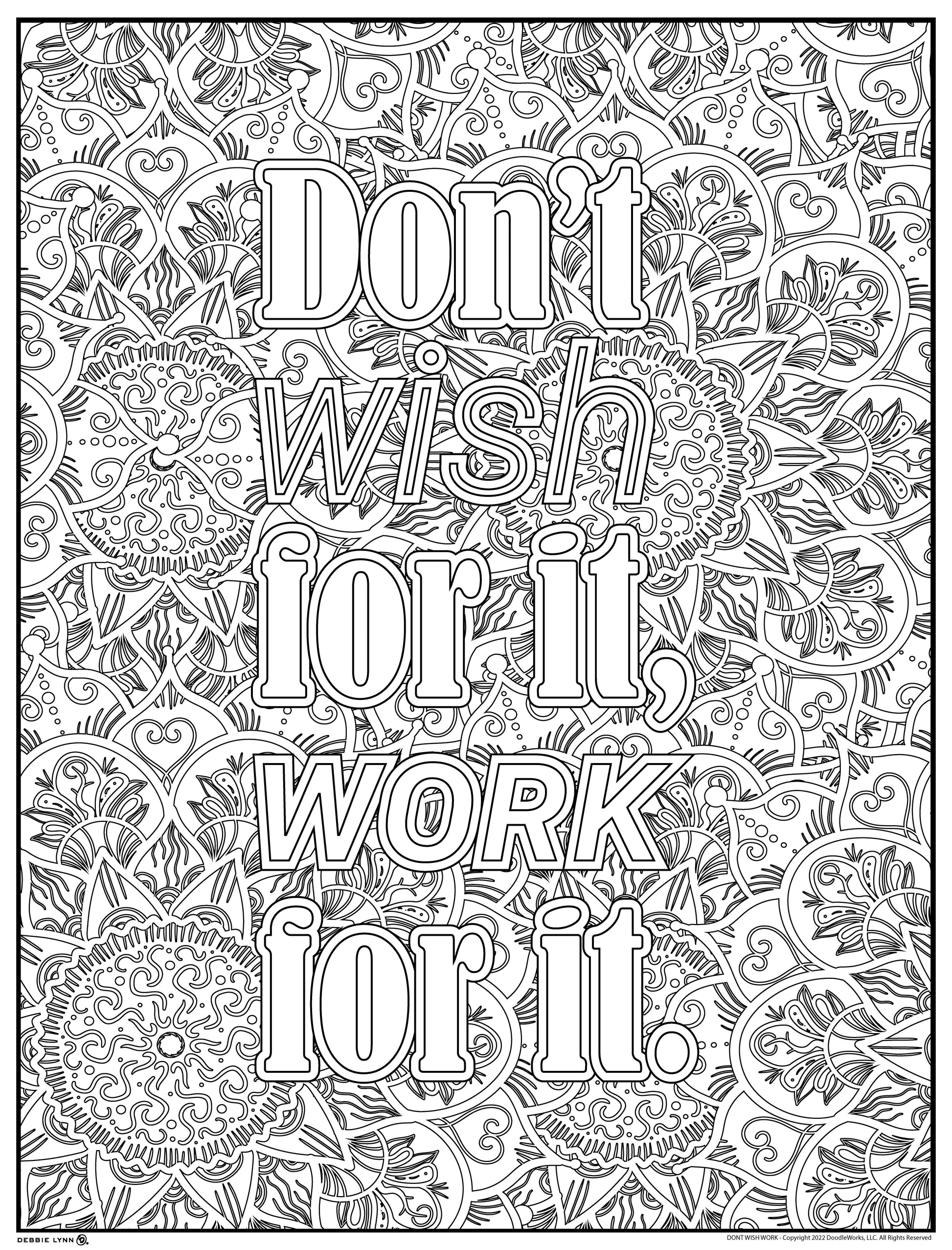 Dont wish for it work for it personalized giant coloring poster x â debbie lynn