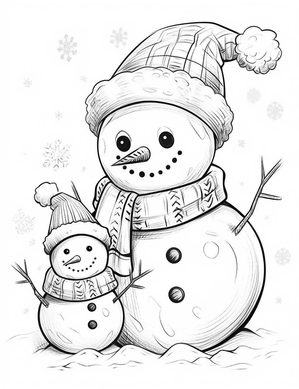 Snowman coloring pages for kids and adults