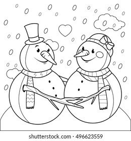 Cute snowmen hug snow vector black stock vector royalty free