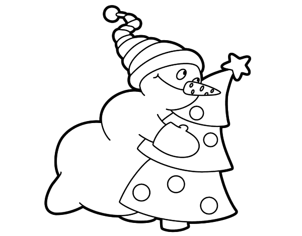 Snowman hugging tree coloring page