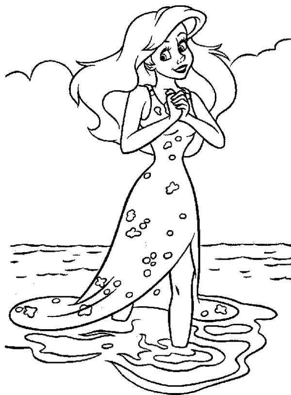 Ariel turns into the human being coloring page