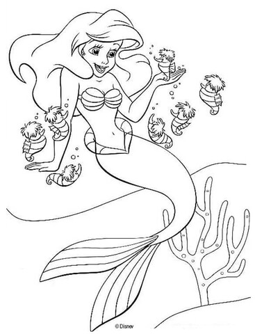 Ariel and seahorses coloring page free printable coloring pages