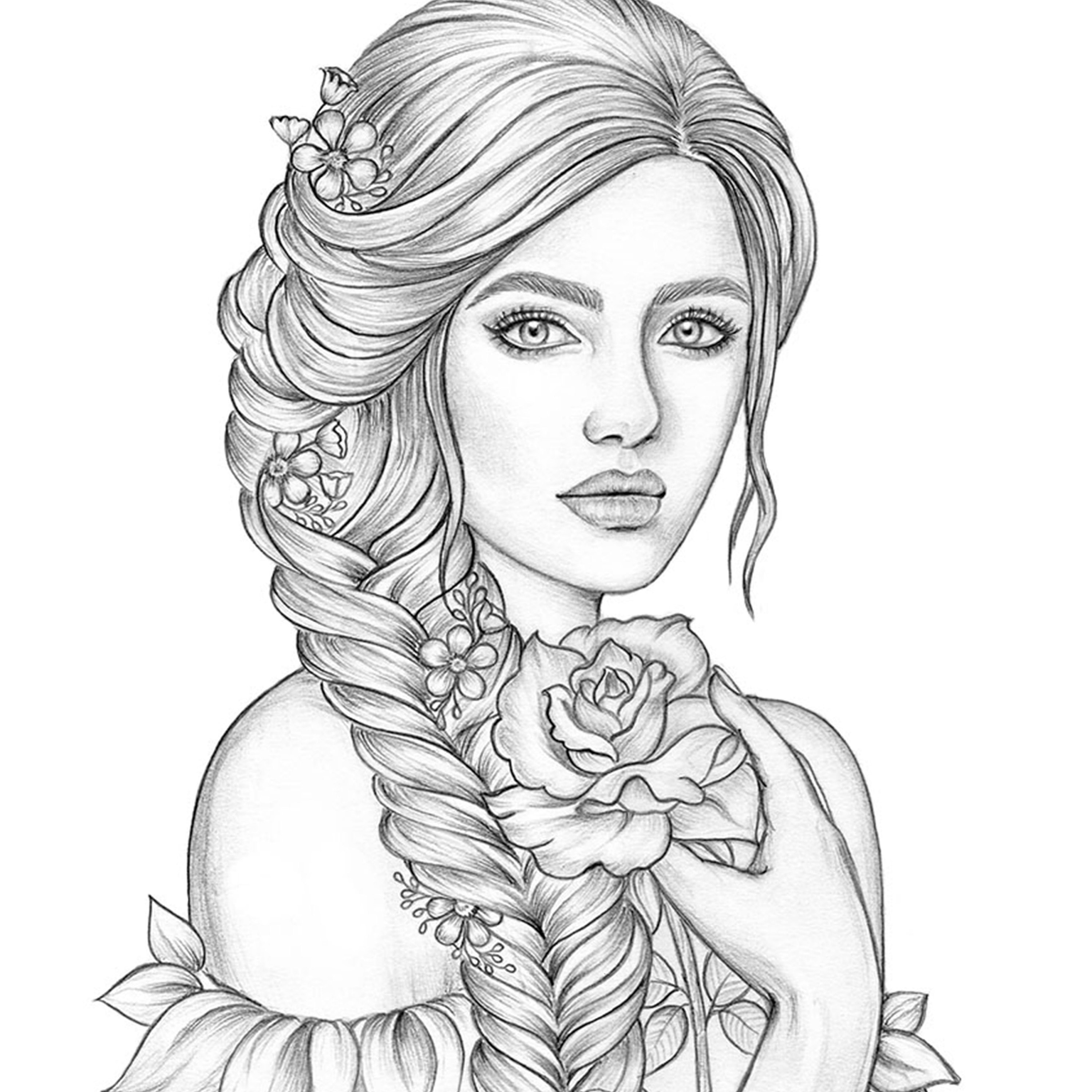 Rose adult coloring pages premium coloring pages line art grayscale page instant download aa printable printable coloring page