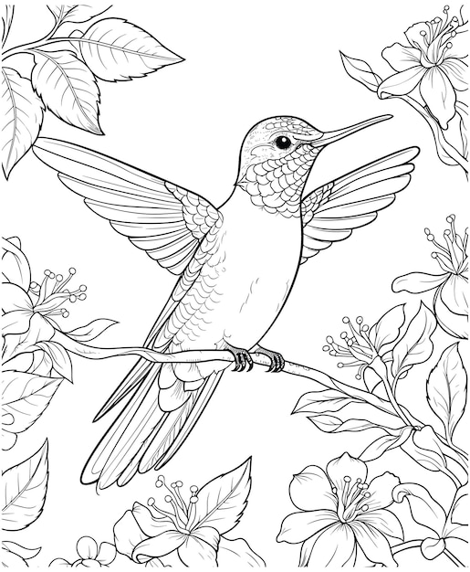 Premium vector easy hummingbird coloring page