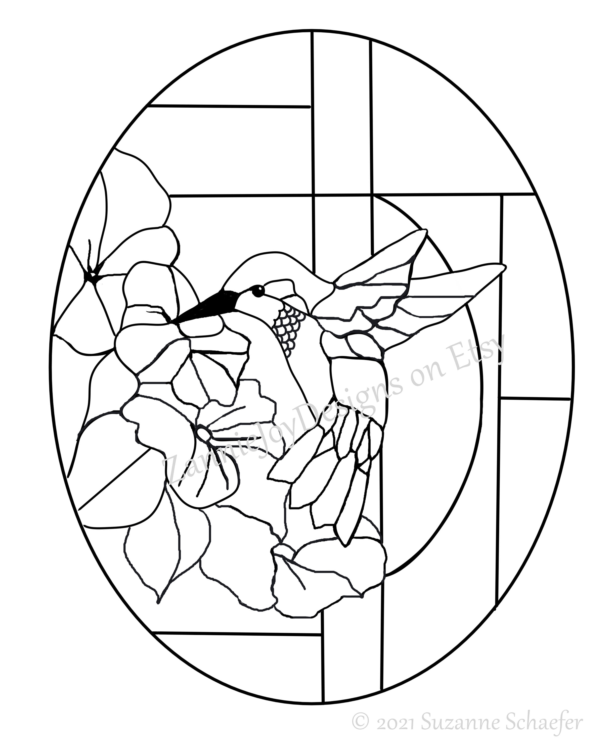 Stained glass hummingbird pattern instant download coloring page instant download hummingbird line drawing