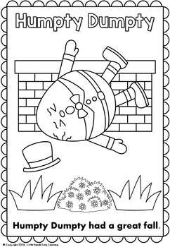 Humpty dumpty nursery rhyme coloring pages by little hands early learning