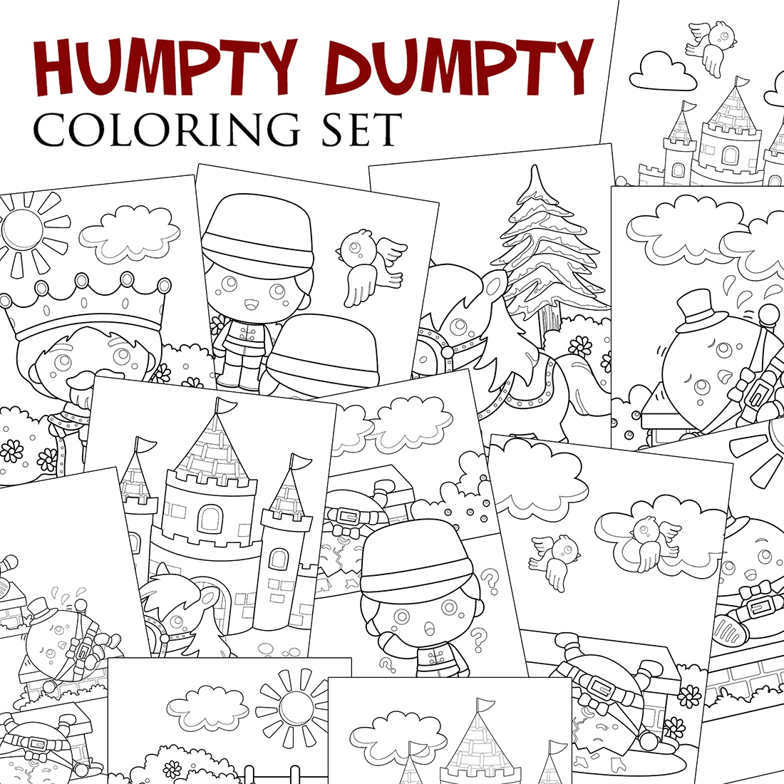Humpty dumpty classic song rhymes story coloring pages activity for kids and adult