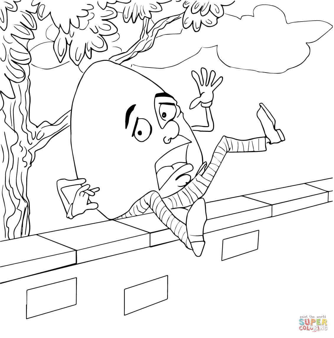 Humpty dumpty fell off the wall coloring page free printable coloring pages