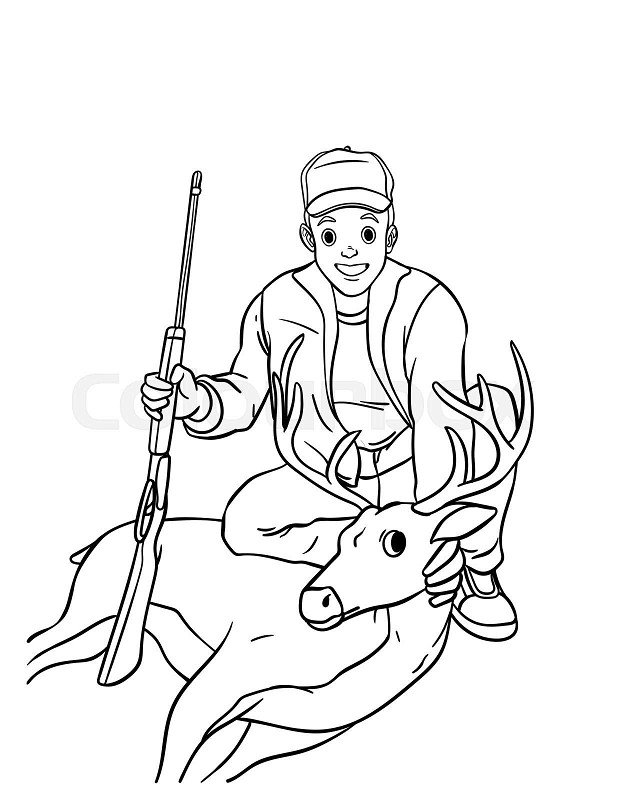 Deer hunting coloring page for kids stock vector