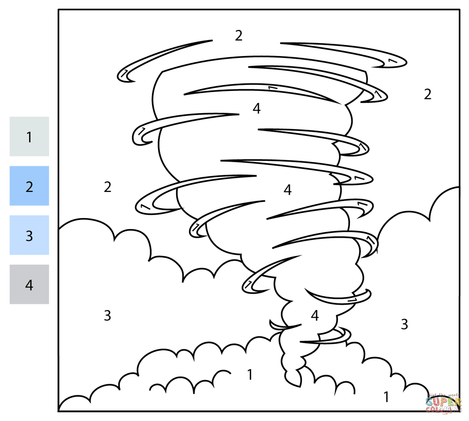 Hurricane color by number free printable coloring pages