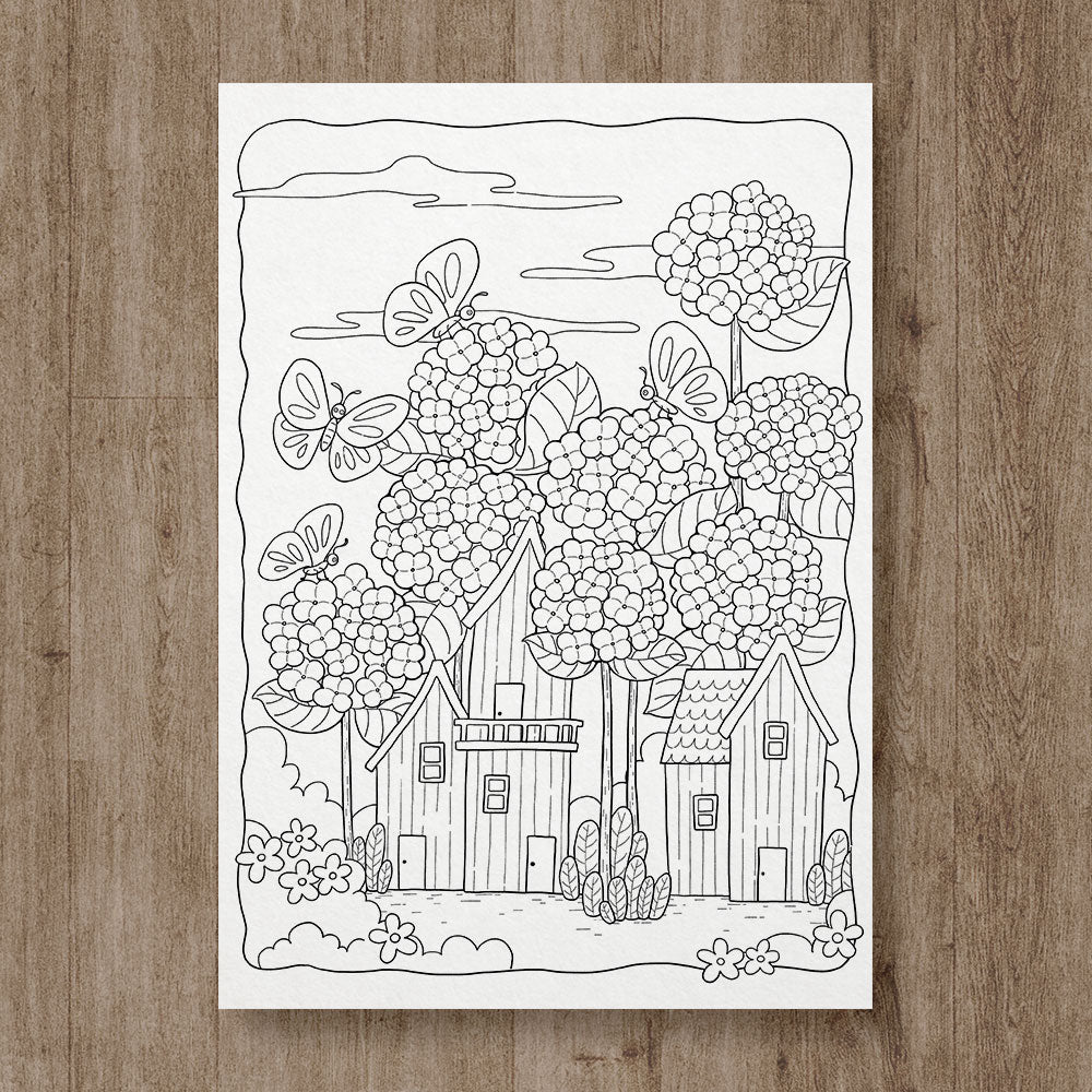 Hydrangea garden coloring page â grifik