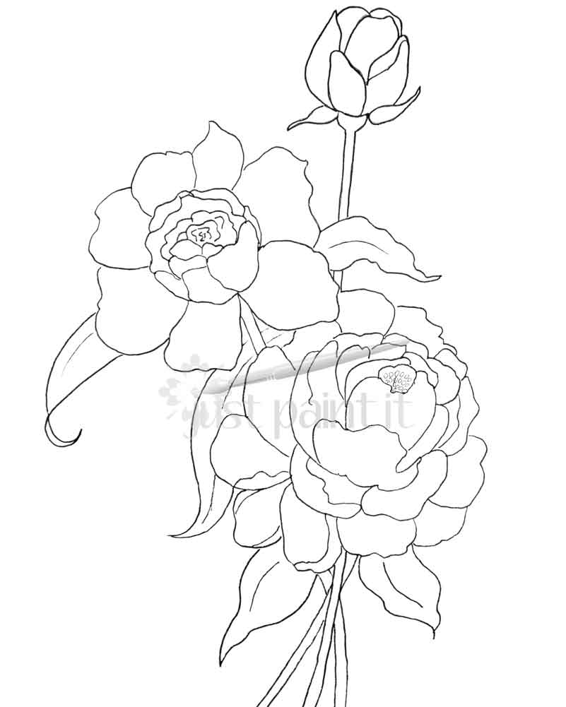 Hydrangea and peonies coloring pages