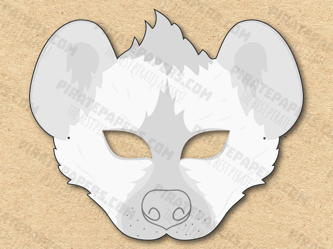 Hyena mask printable coloring paper diy for kids and adults pdf template instant download for birthdays halloween party costumes