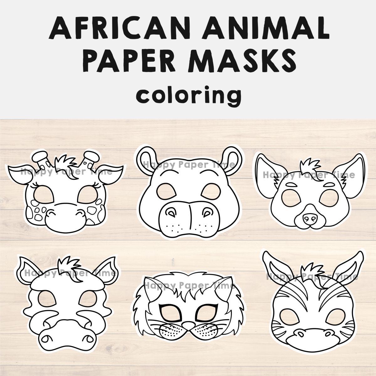 African animal paper masks printable safari coloring craft activity costume made by teachers