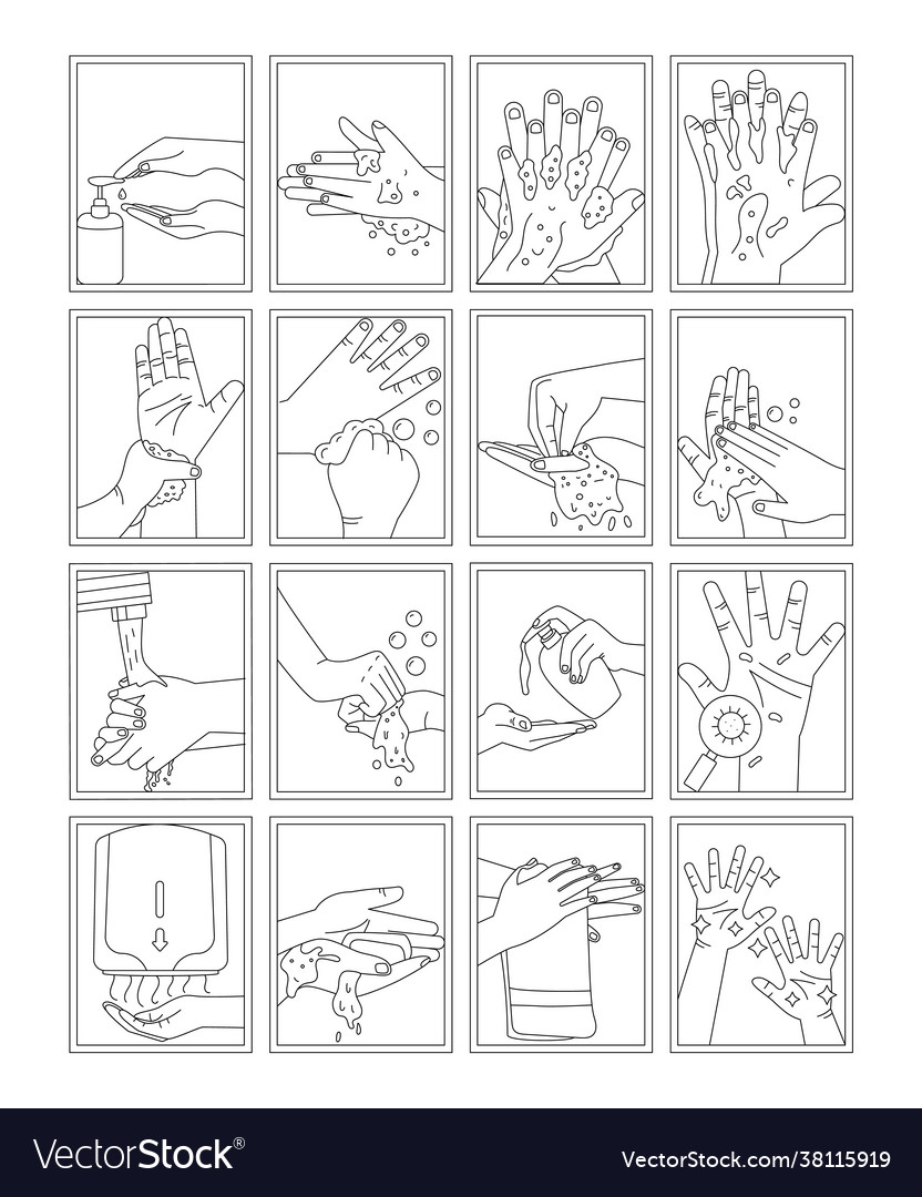 Hands hygiene coloring page royalty free vector image