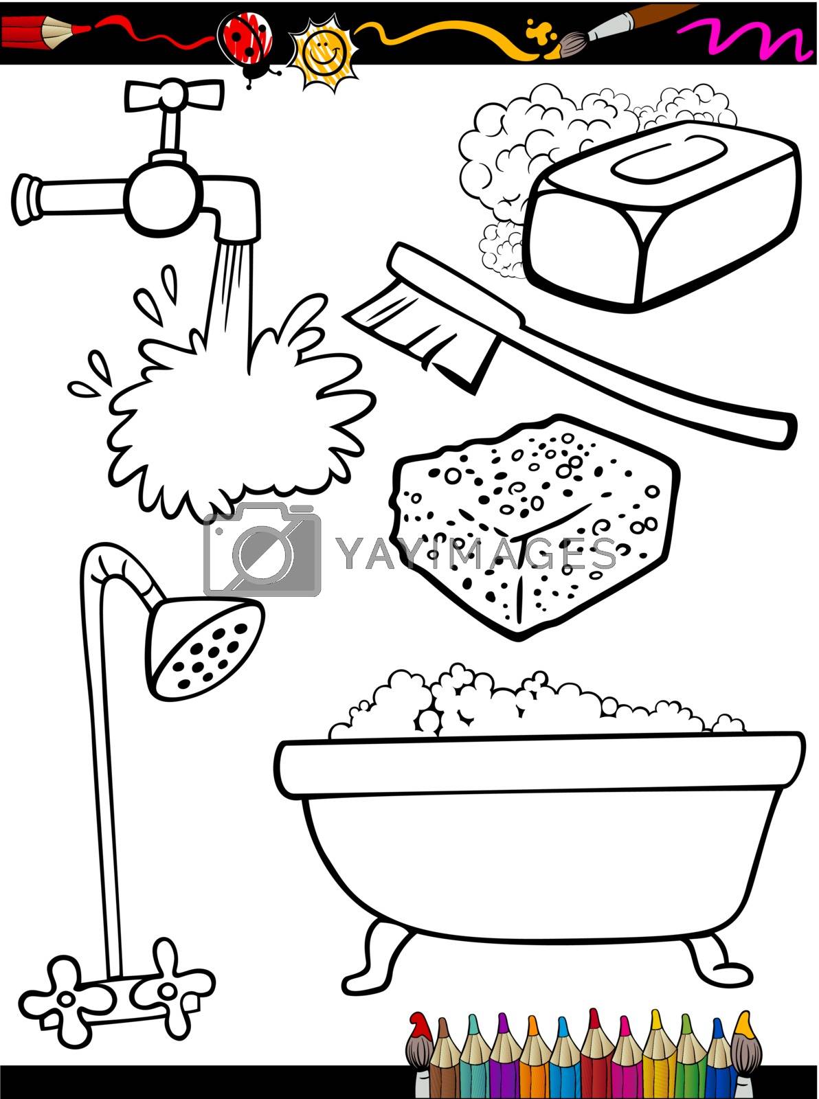 Cartoon hygiene objects coloring page by izakowski vectors illustrations with unlimited downloads