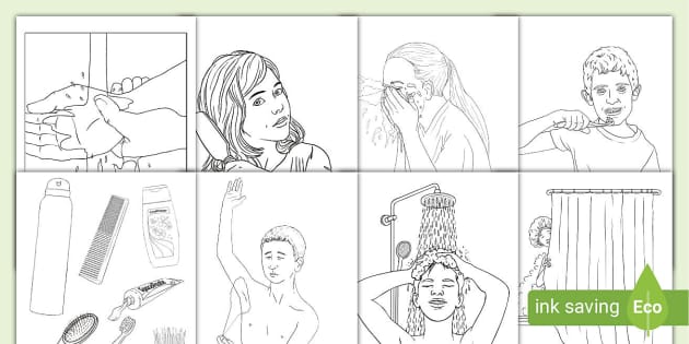 Personal hygiene colouring pages