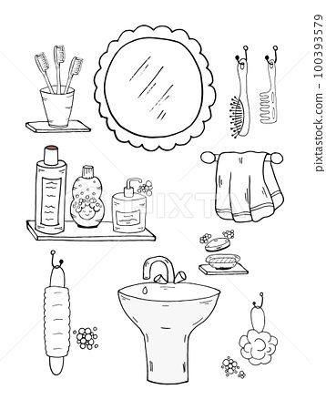 Coloring page washbasin wall hygiene line set