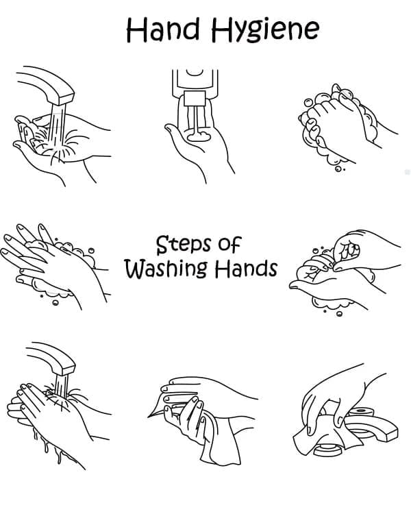 Hand hygiene coloring page