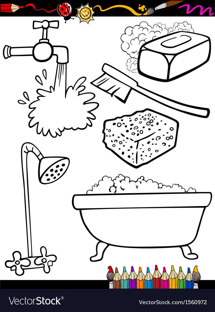 Cartoon hygiene objects coloring page royalty free vector