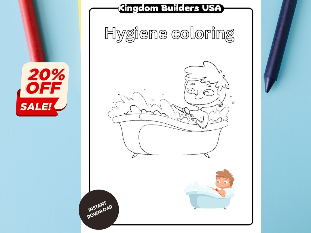 Colorful cleanliness hygiene coloring page for healthy habits and germ