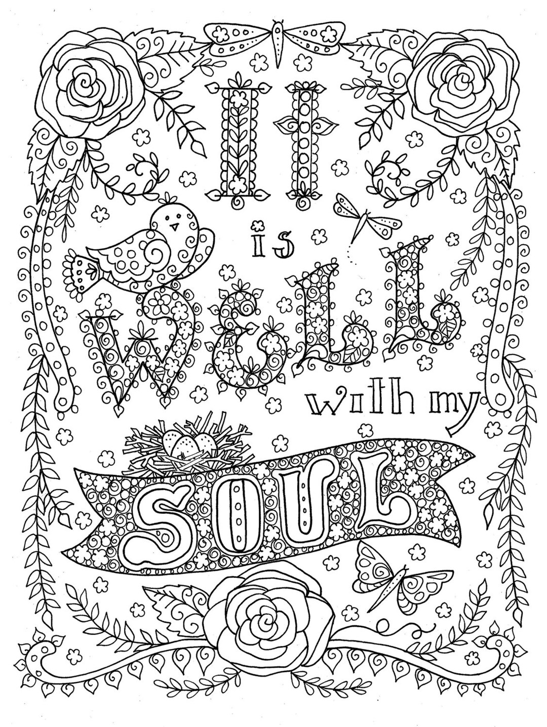 Digital download hymn coloring page it is well with my soul digi stamp print to color