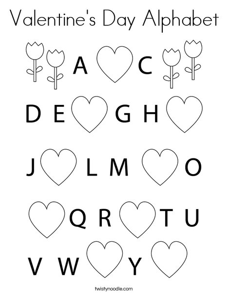 Valentines day alphabet coloring page