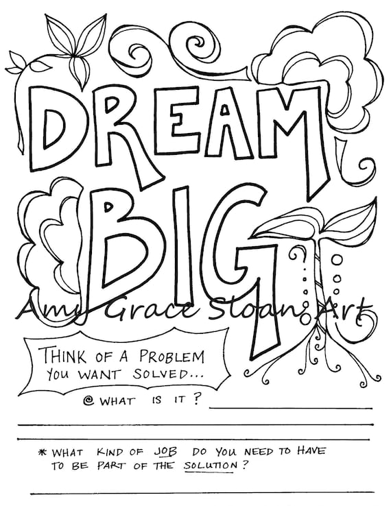 Dream big worksheet and coloring page