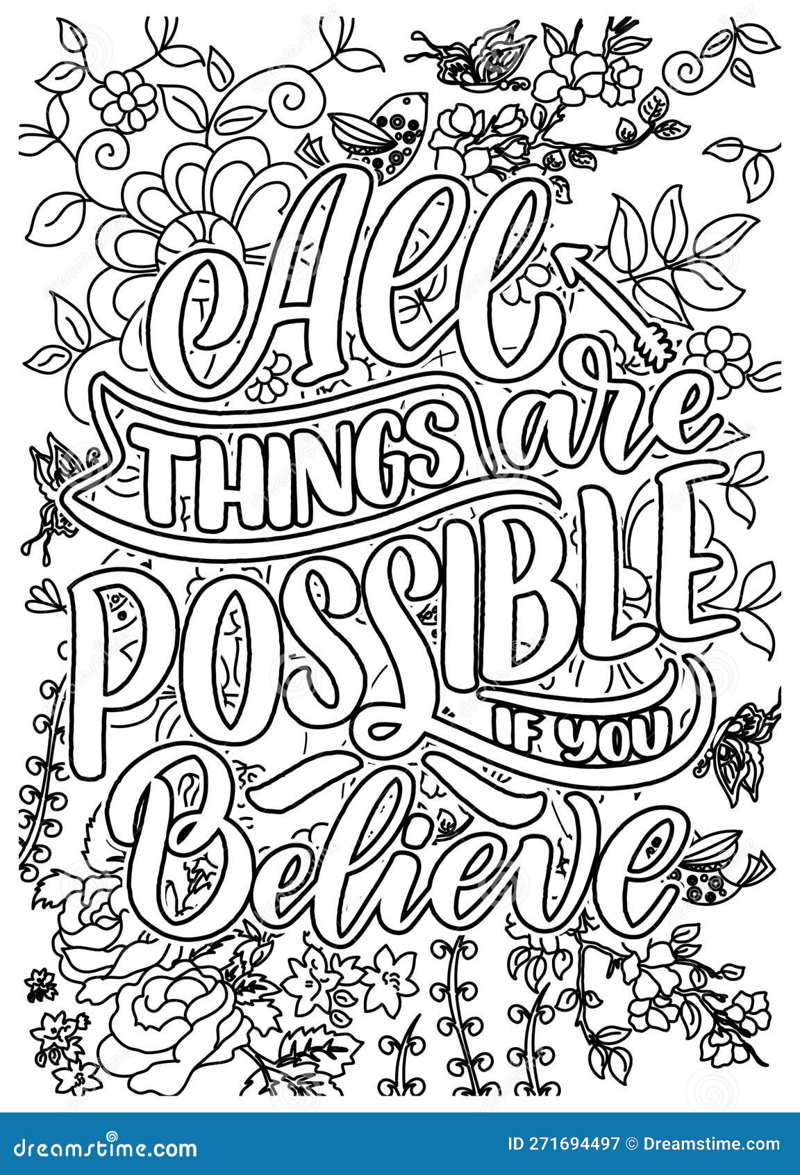 Dream quote coloring pages for adults dream coloring page design stock illustration