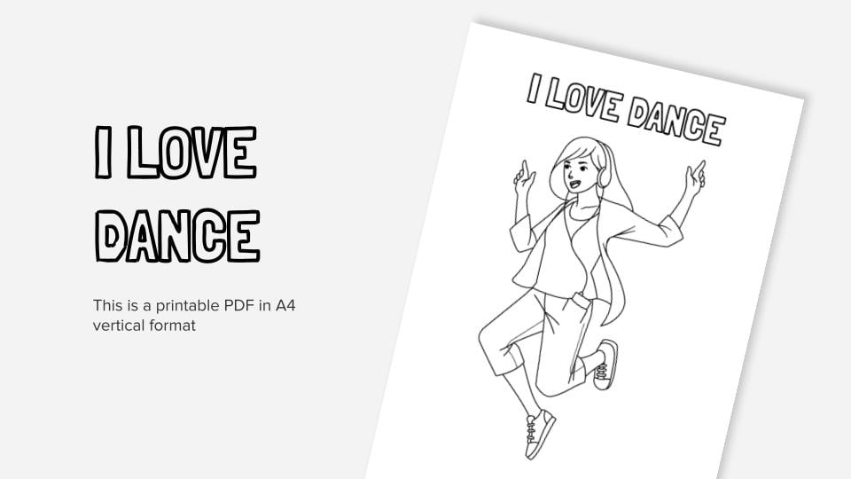 I love dance printable coloring worksheet