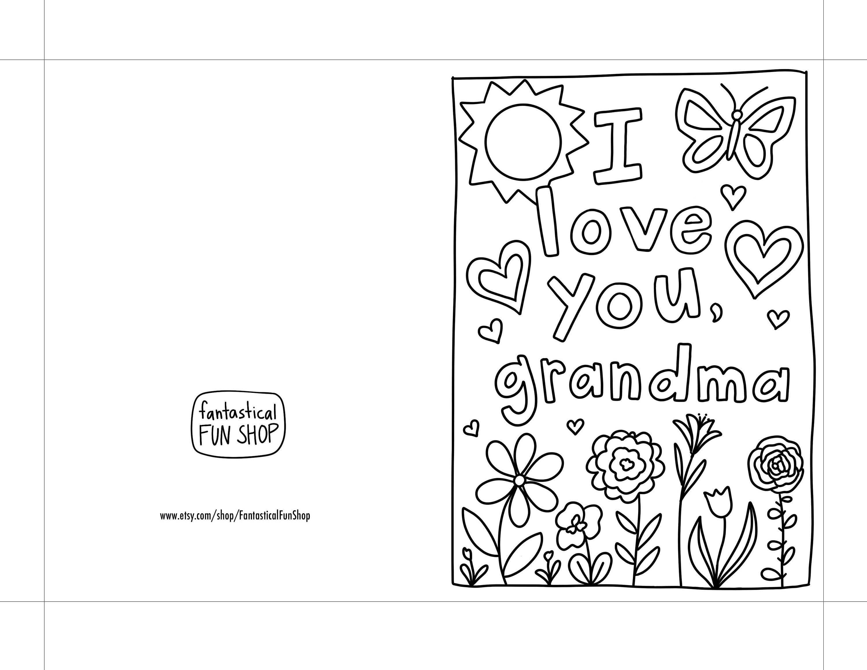 I love you grandma card grandmother card coloring card for