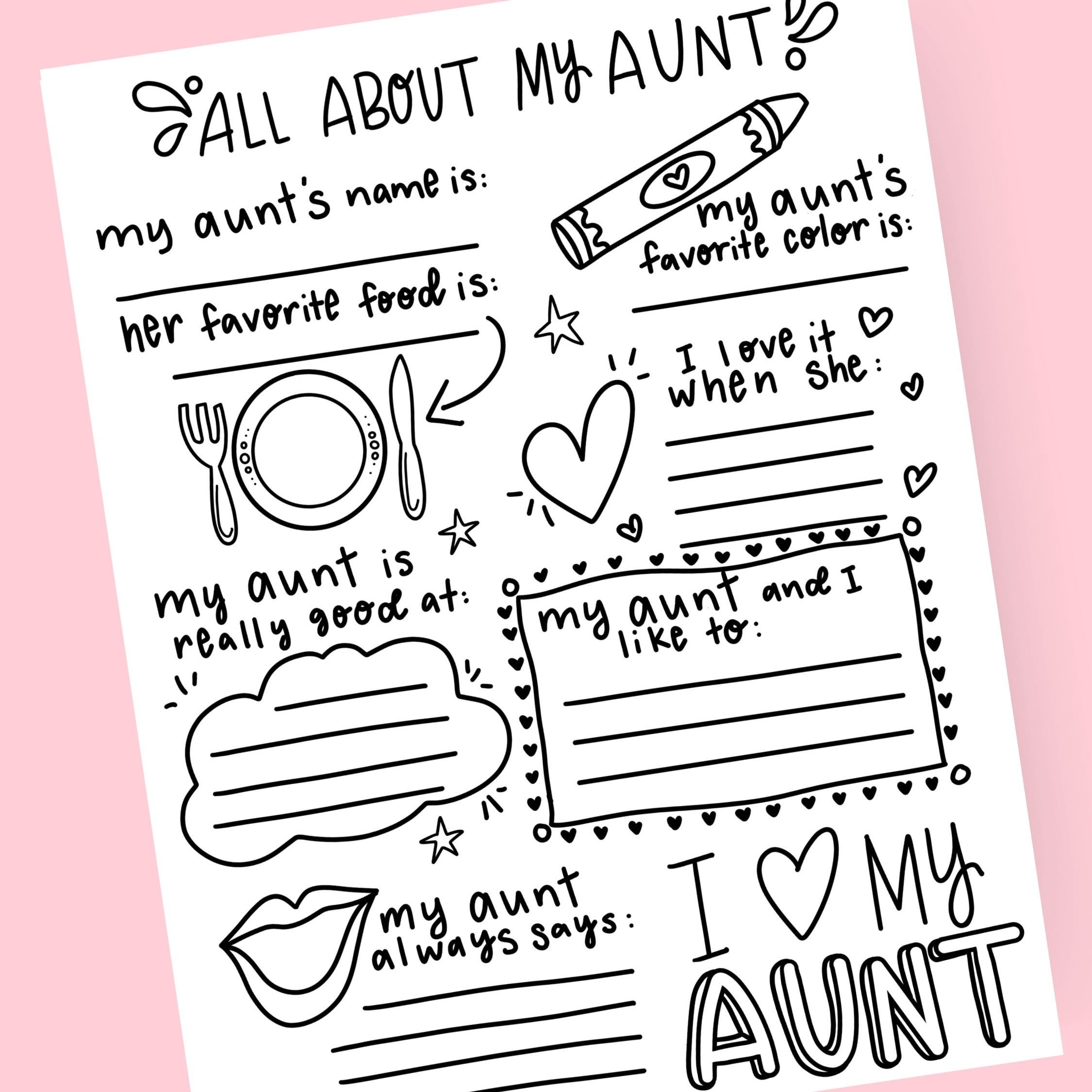 All about my aunt fill in the blank printable for mothers day