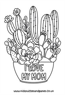 I love my mom cactus louring page