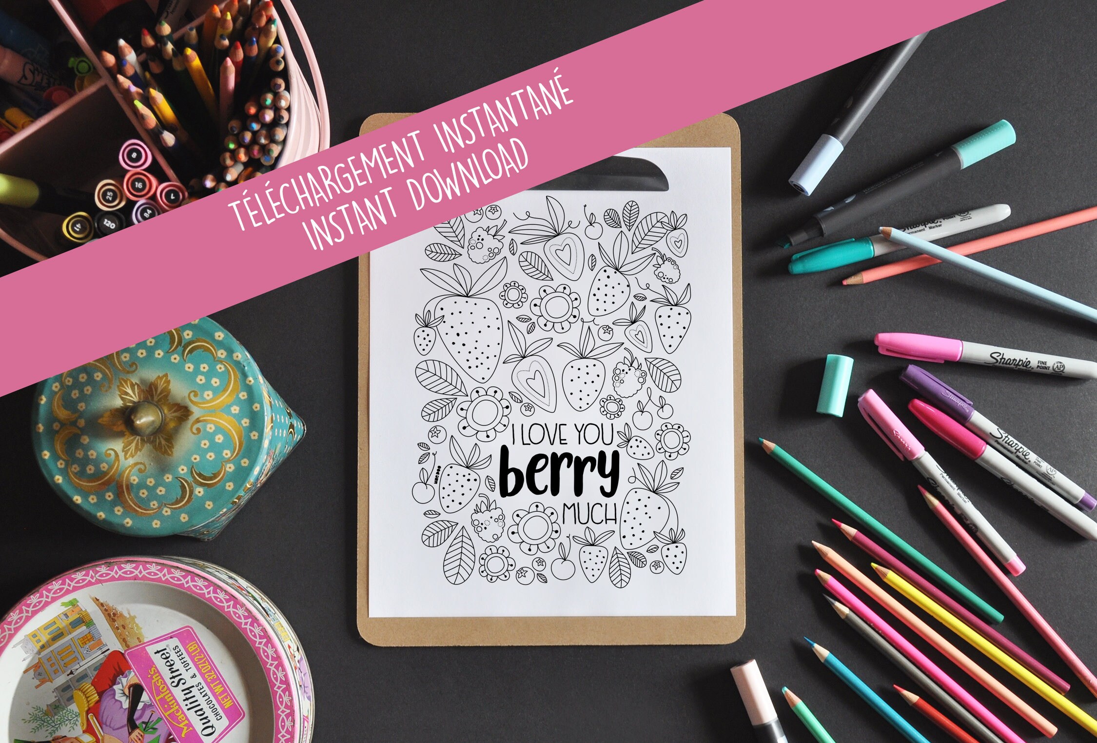 I love you berry much coloring page quote relaxing and inspiring coloring page quote art