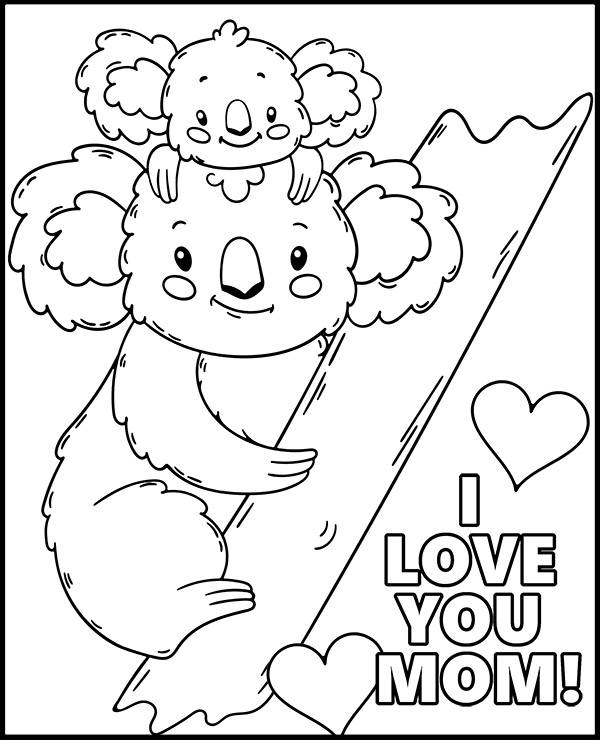 Mothers day coloring page koala bears