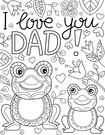 I love you dad fathers day greeting coloring page for kids stock illustration