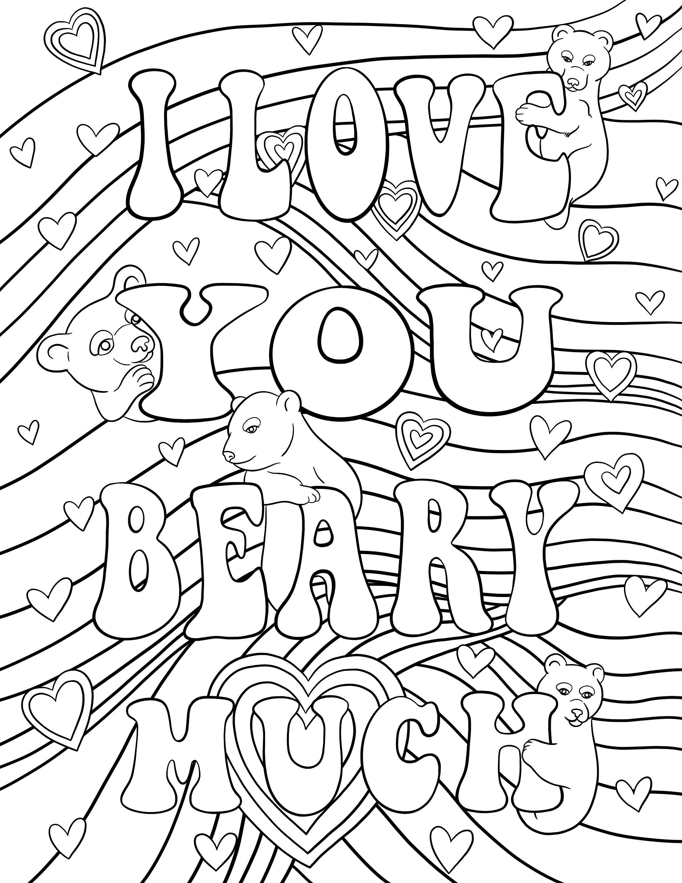 I love you beary much printable coloring page for kids adults instant download